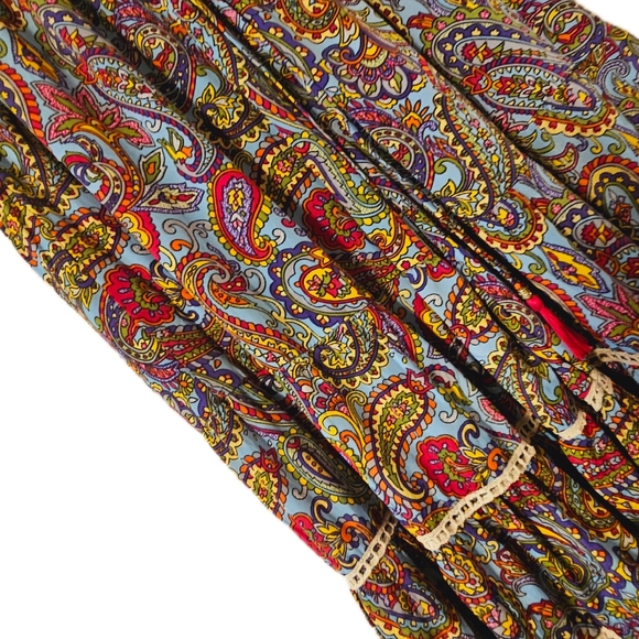 KARMA Hwy Silky Bohemian Bell Bottom Pant Blue/Red Paisley OS NWT - Picture 6 of 7